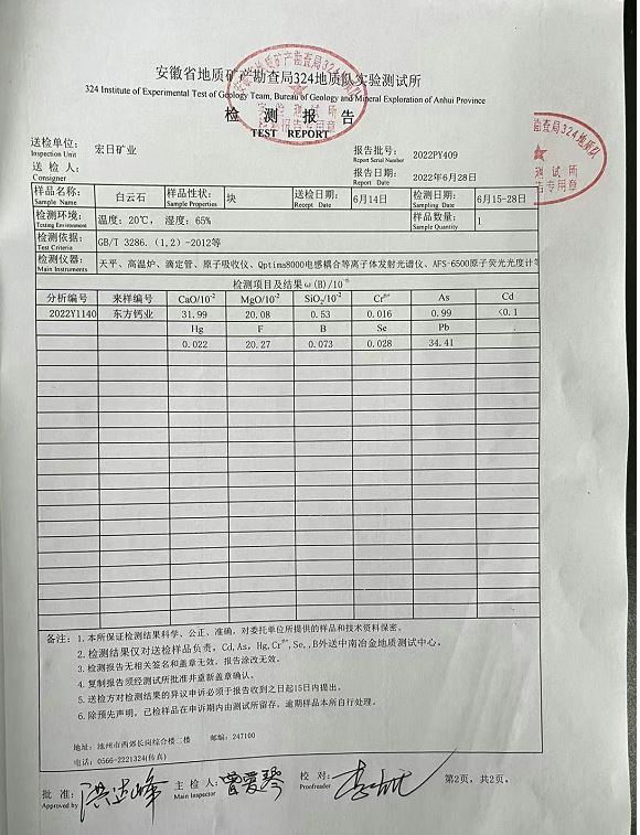双桥矿产品化验报告
